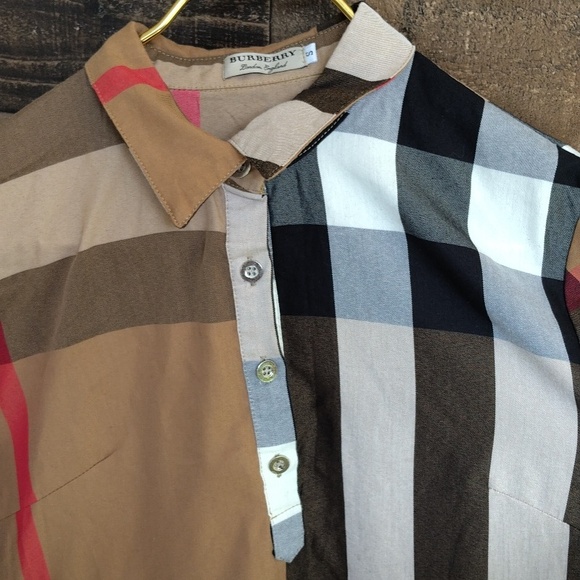 Burberry Tan, Black, White & Pink Plaid Long Sleeve Dress - Picture 7 of 11